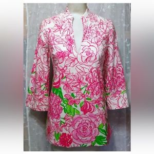 LILLY PULITZER Size 6 NEWBURY Tunic Floral Lined Cotton/Silk Multicolor